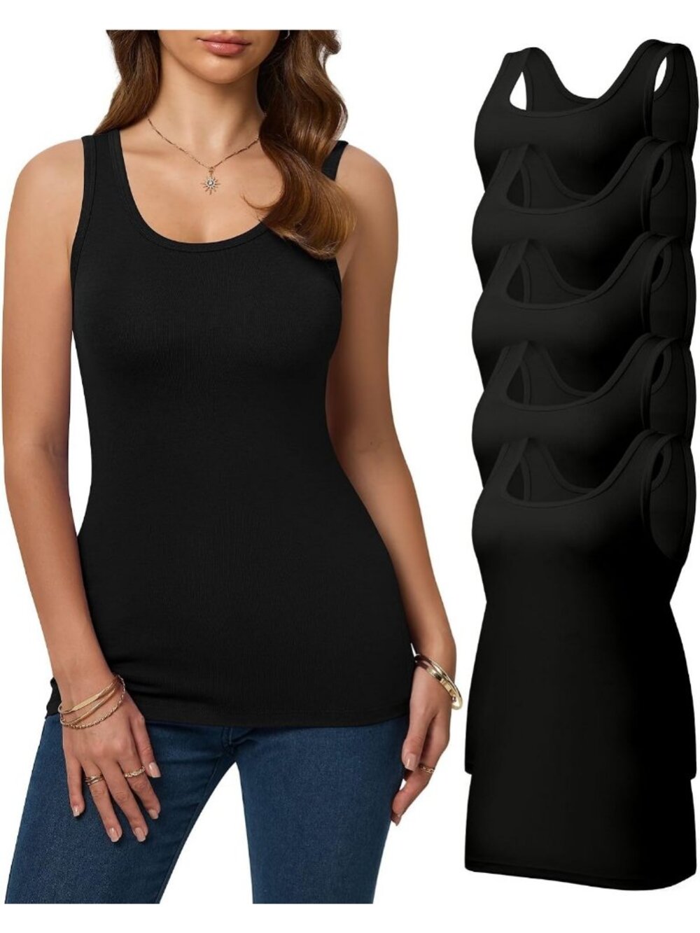 5 Pack Women's Slim Fit Scoop Neck Tank Tops - Basic Casual Wear Essentials